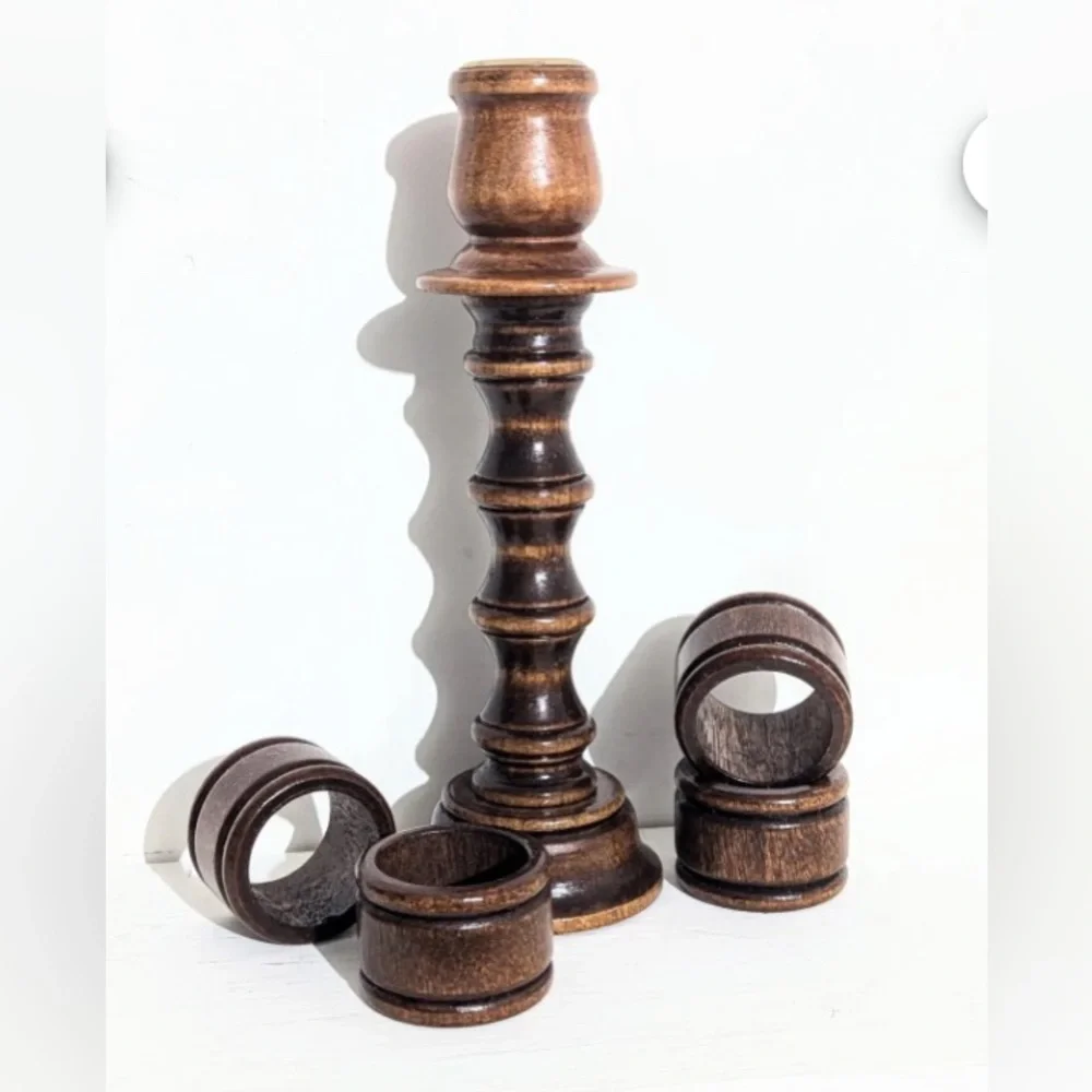 Set of Two Homeco Wooden Candlestick/Napkin Ring Holders